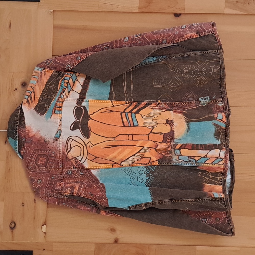 Chicos Denim Jacket size 1 South Western look.